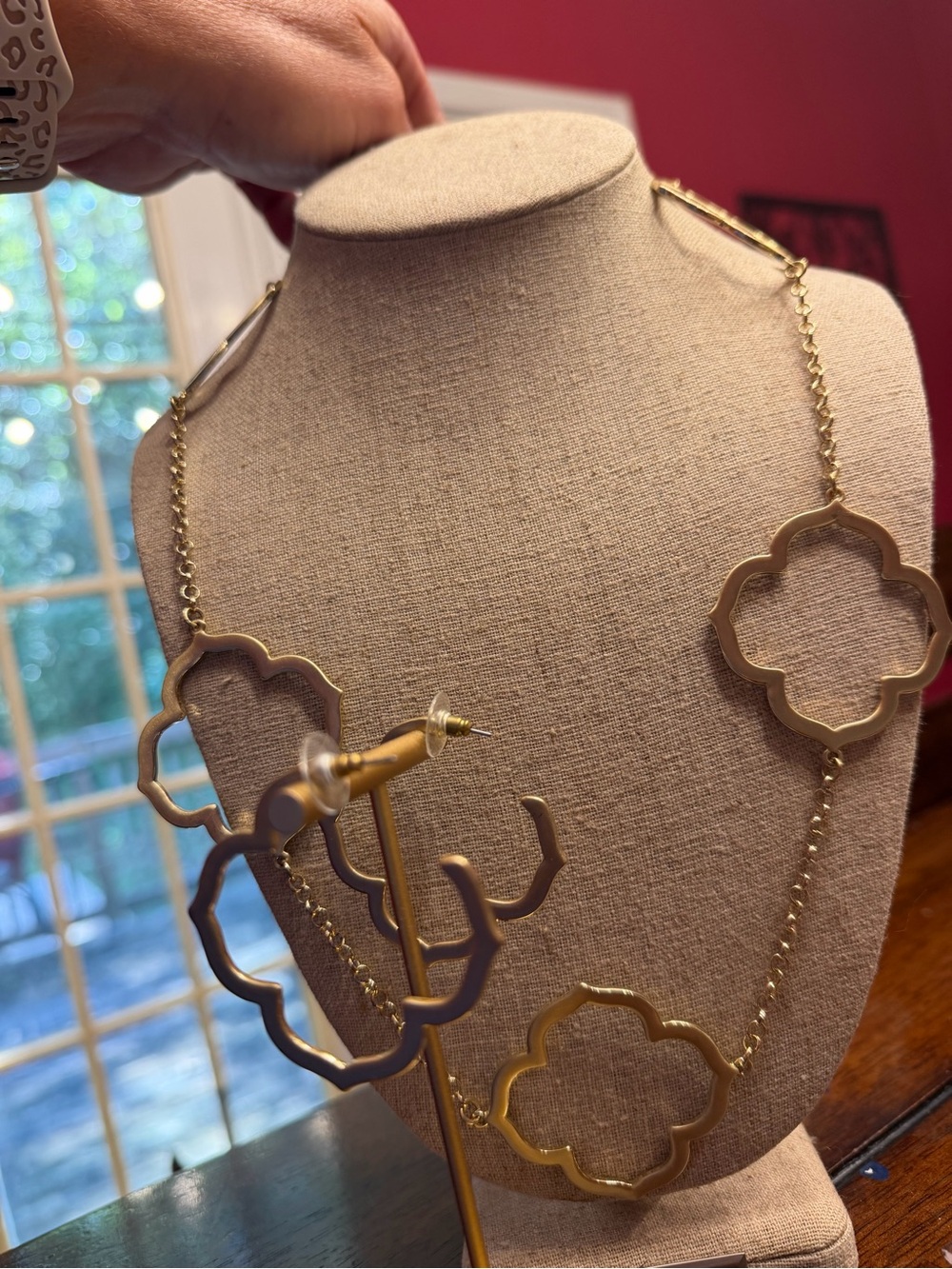 Gold Floral Link Long Necklace with matching earrings- portofino collection
